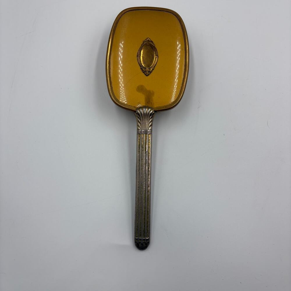 Vintage Gold & Silver Tone Vanity Hair Brush MCM Nylon Bristles Victorian Style